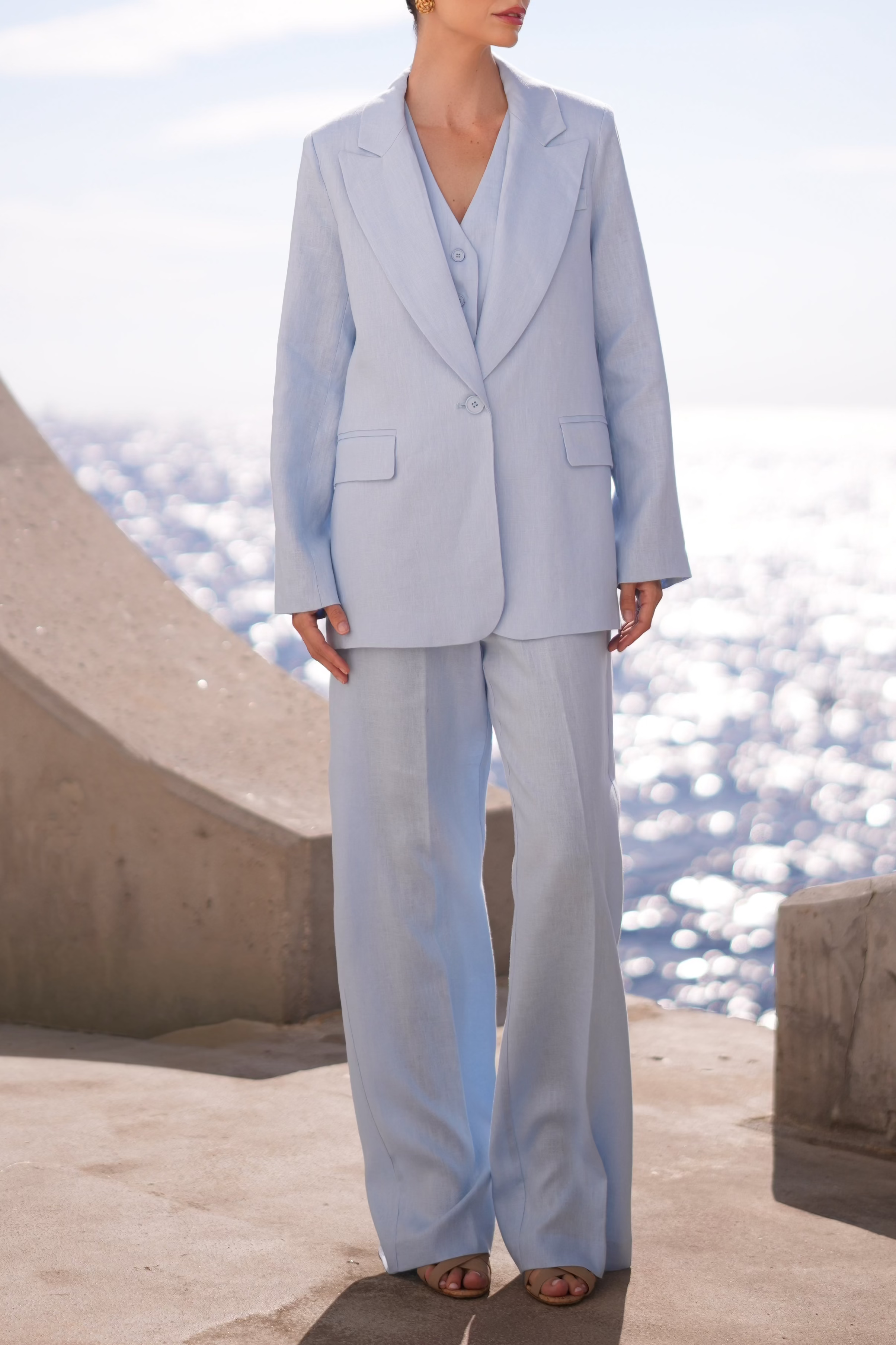 Pure Linen Three Piece Suit (Bleu Brume)