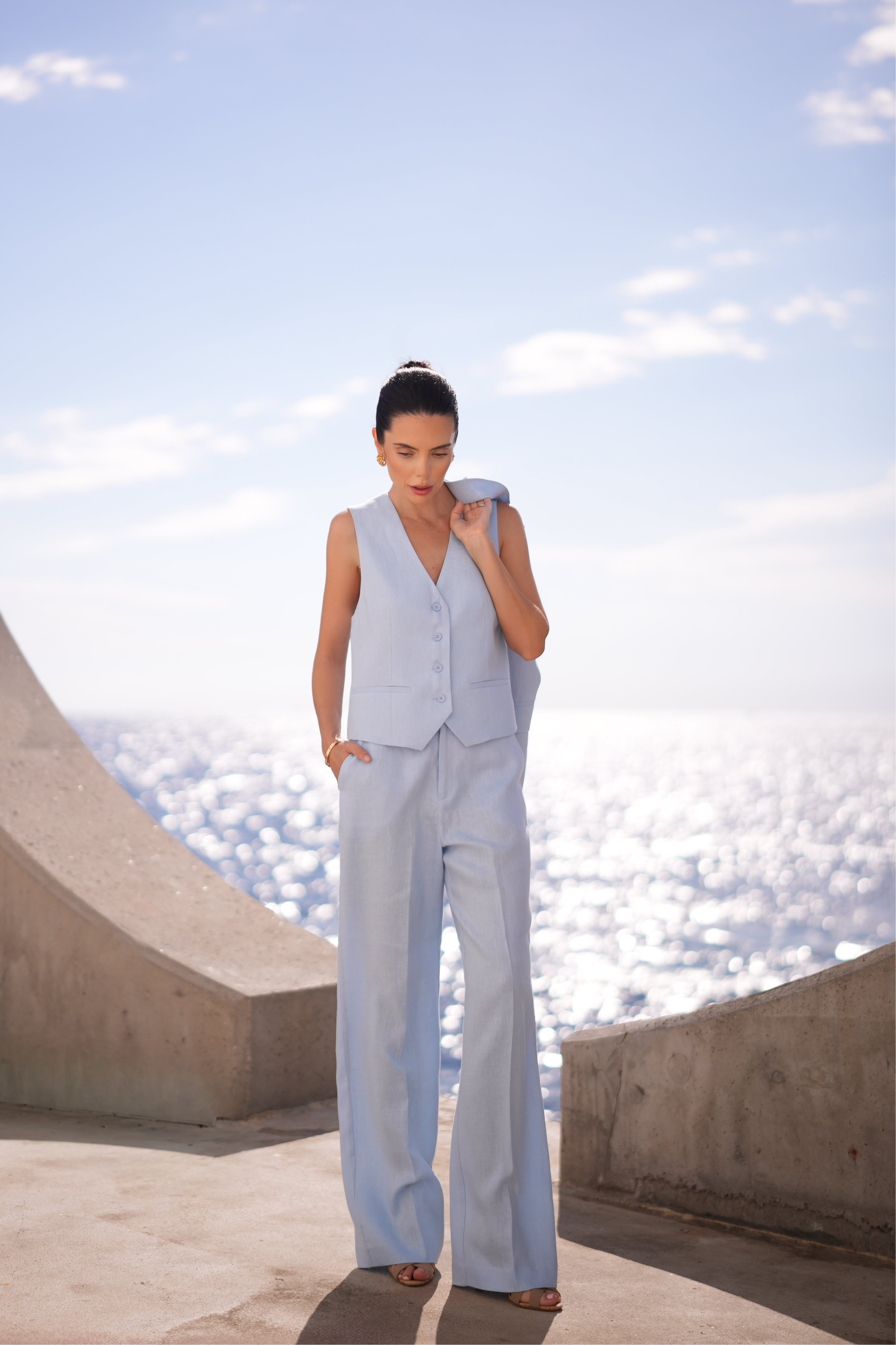 Pure Linen Three Piece Suit (Bleu Brume)