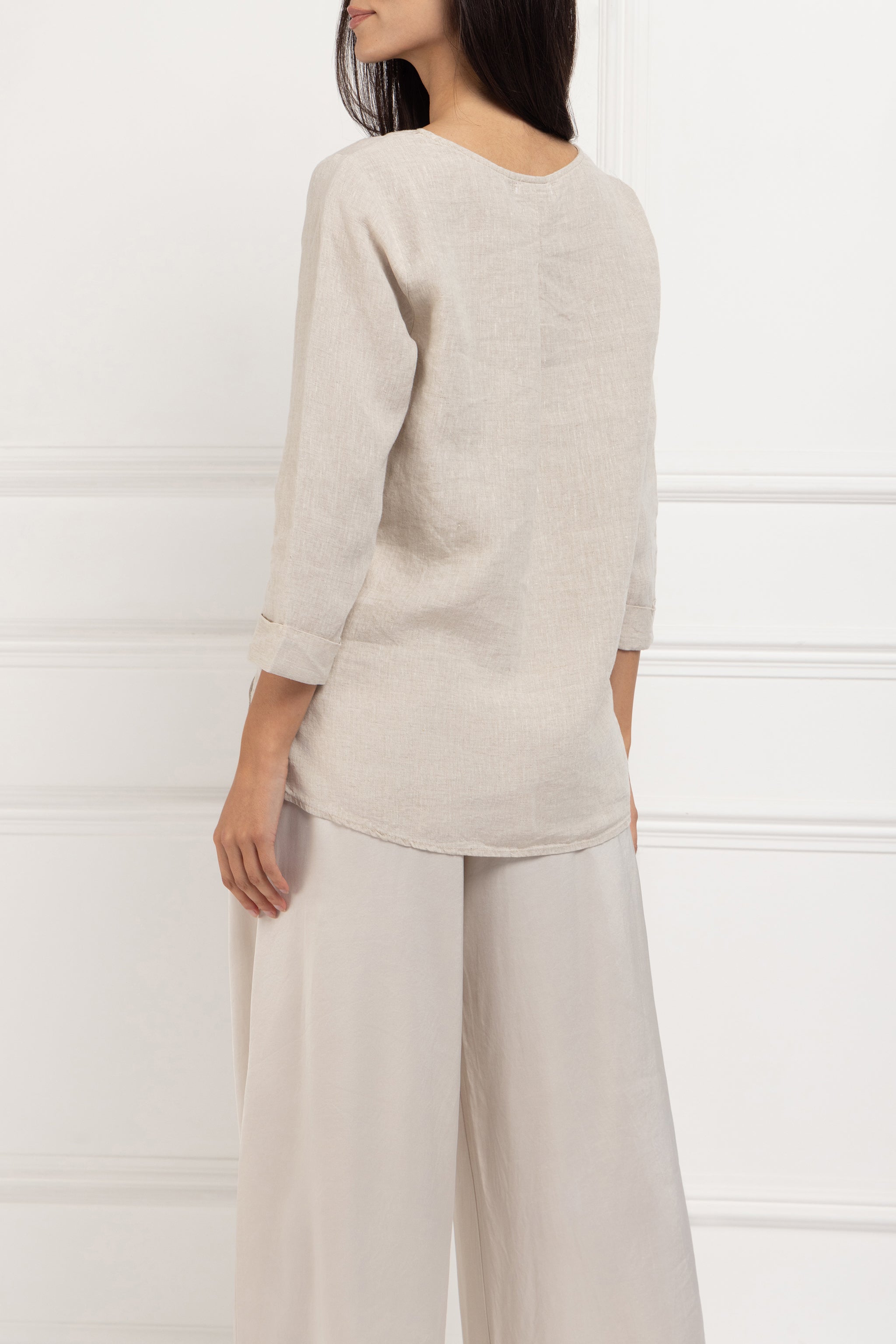 Pure Linen Pearl Detail Tunic (Stone)