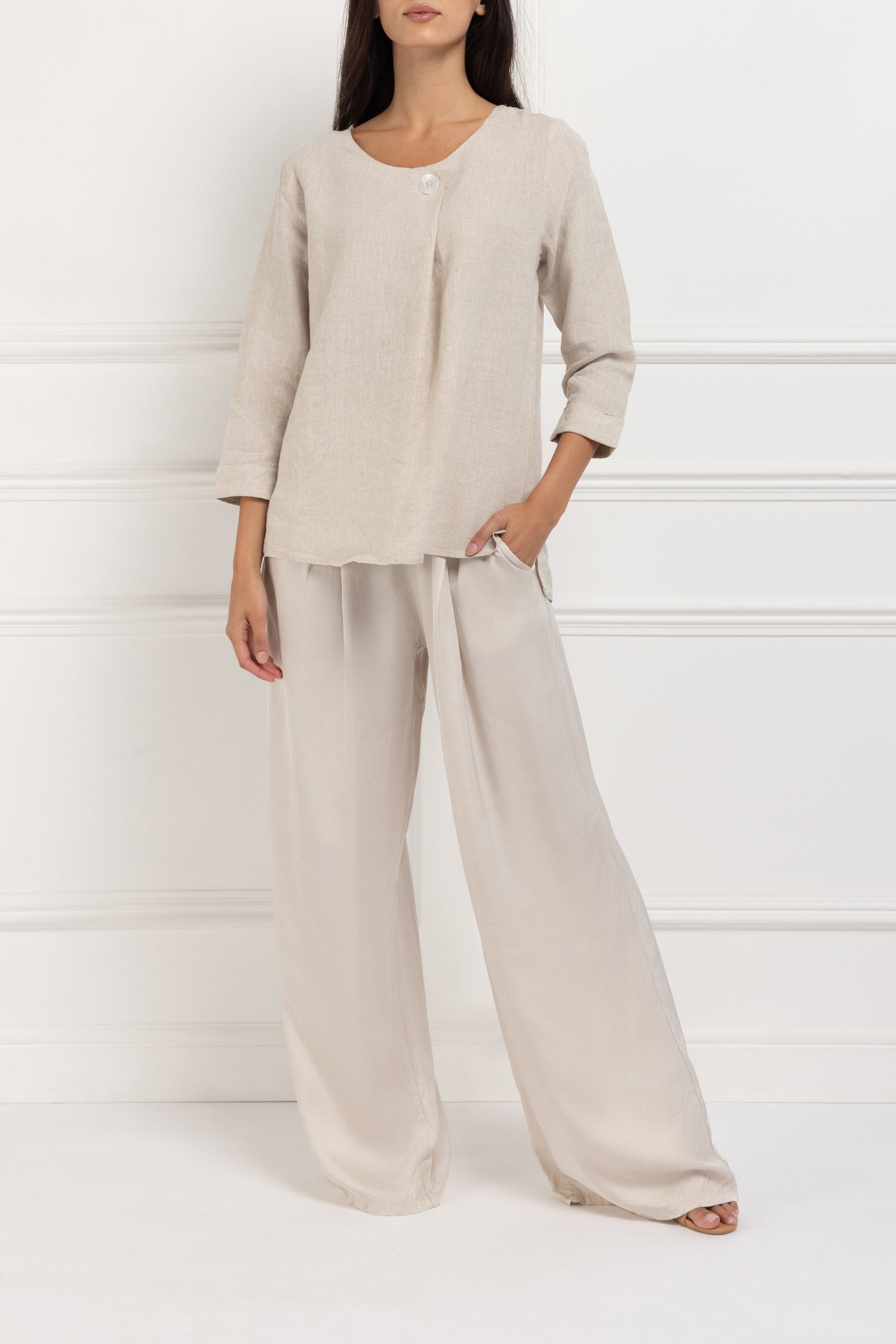 Pure Linen Pearl Detail Tunic (Stone)