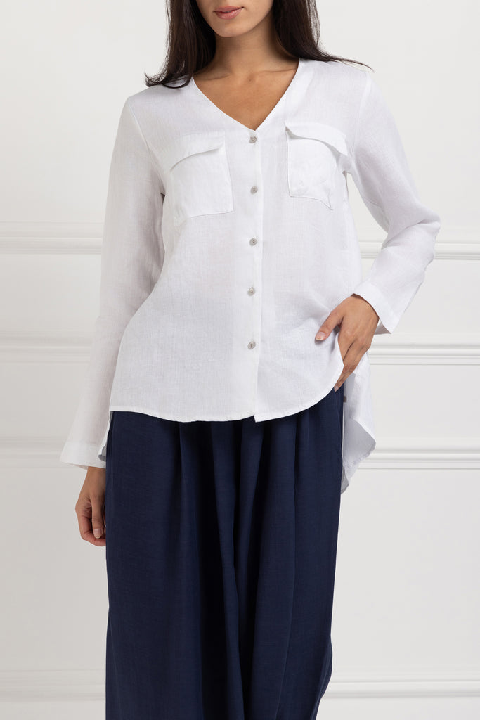 Pure Linen Split Back Shirt (White)