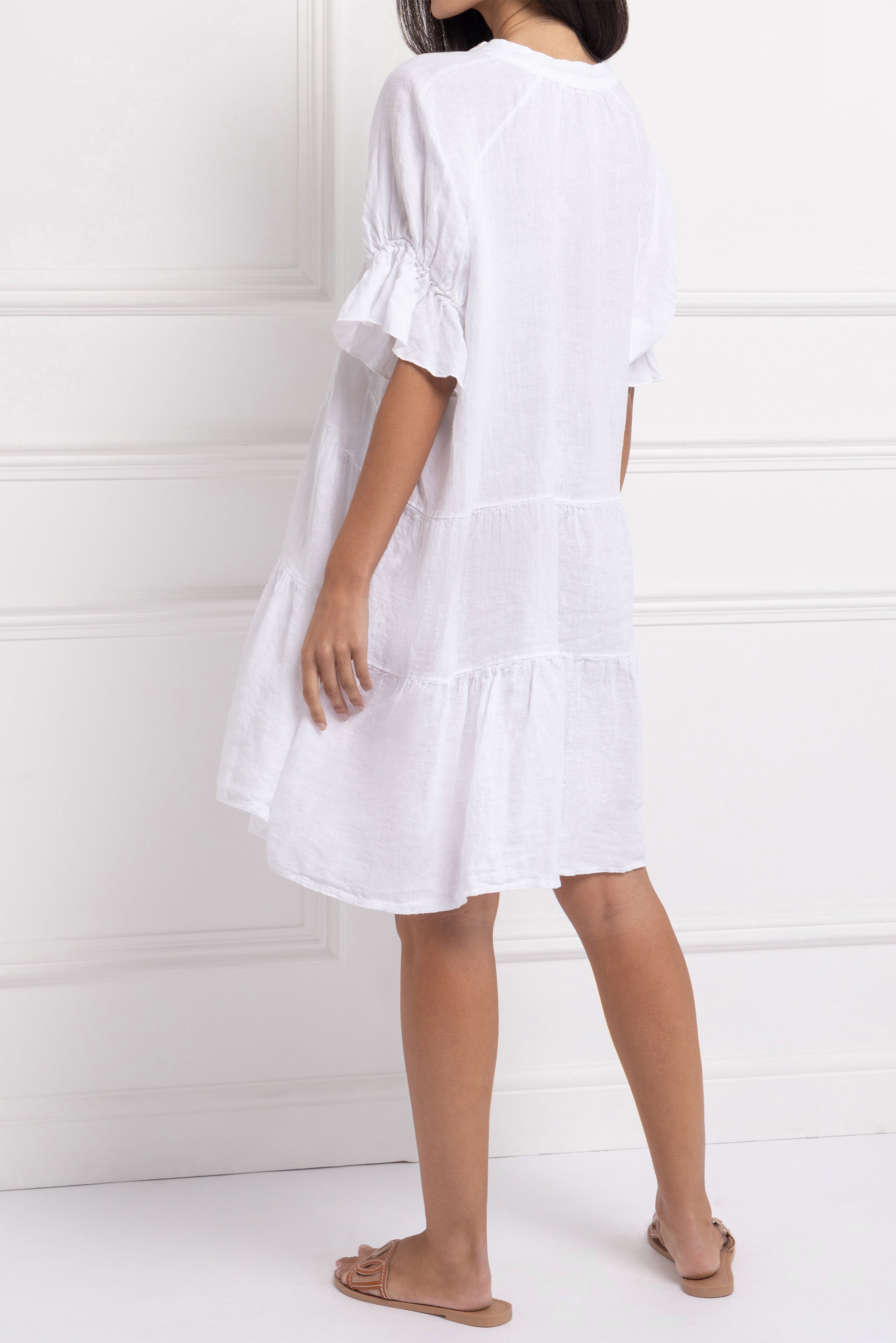 Pure Linen Swing Dress (White)