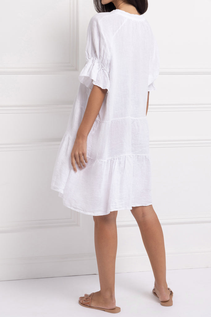 Pure Linen Swing Dress (White)