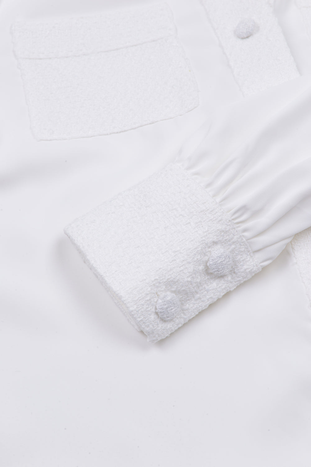 Pussy Bow Tweed Chiffon Shirt (White)