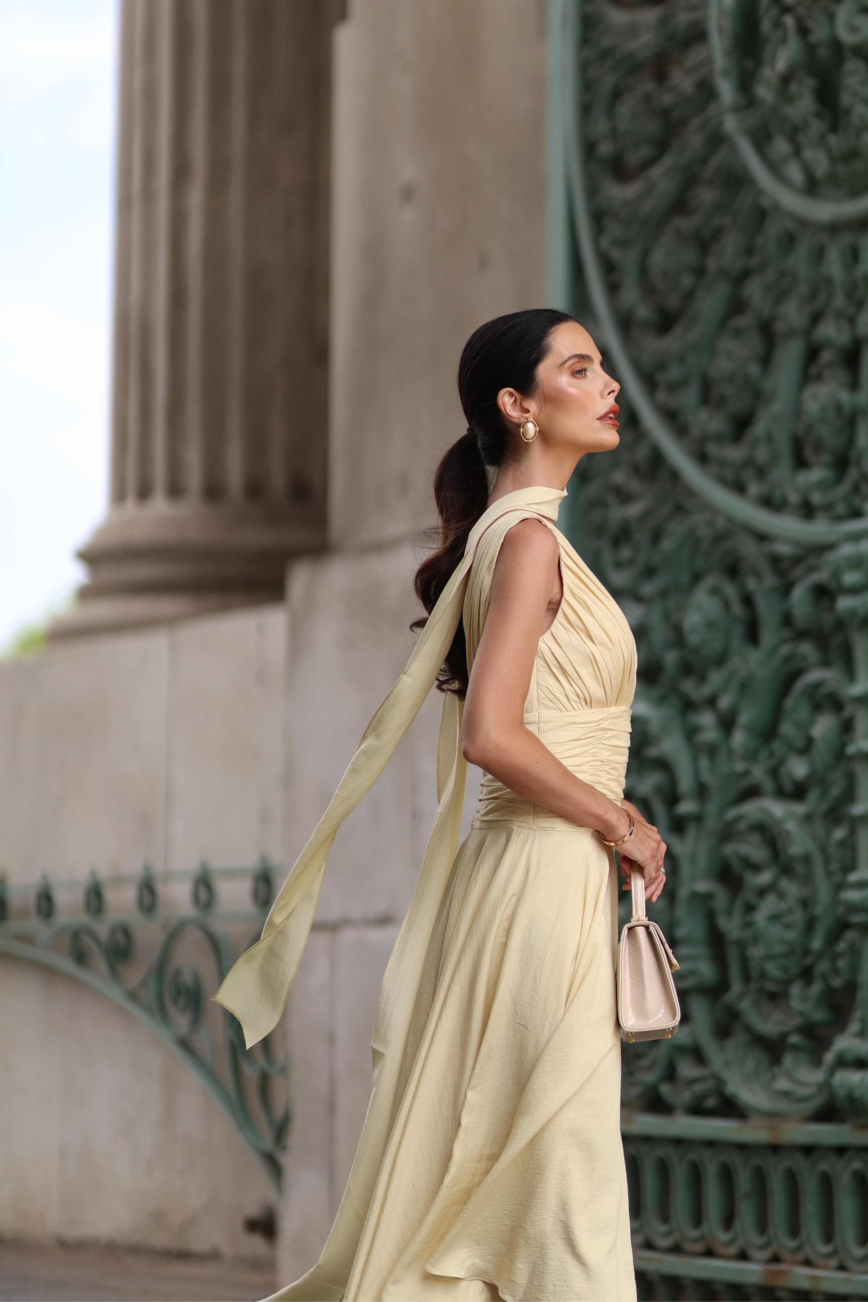 Ruched Voile Midi Dress (Butter Yellow) Ruched Voile Midi Dress (Butter Yellow)