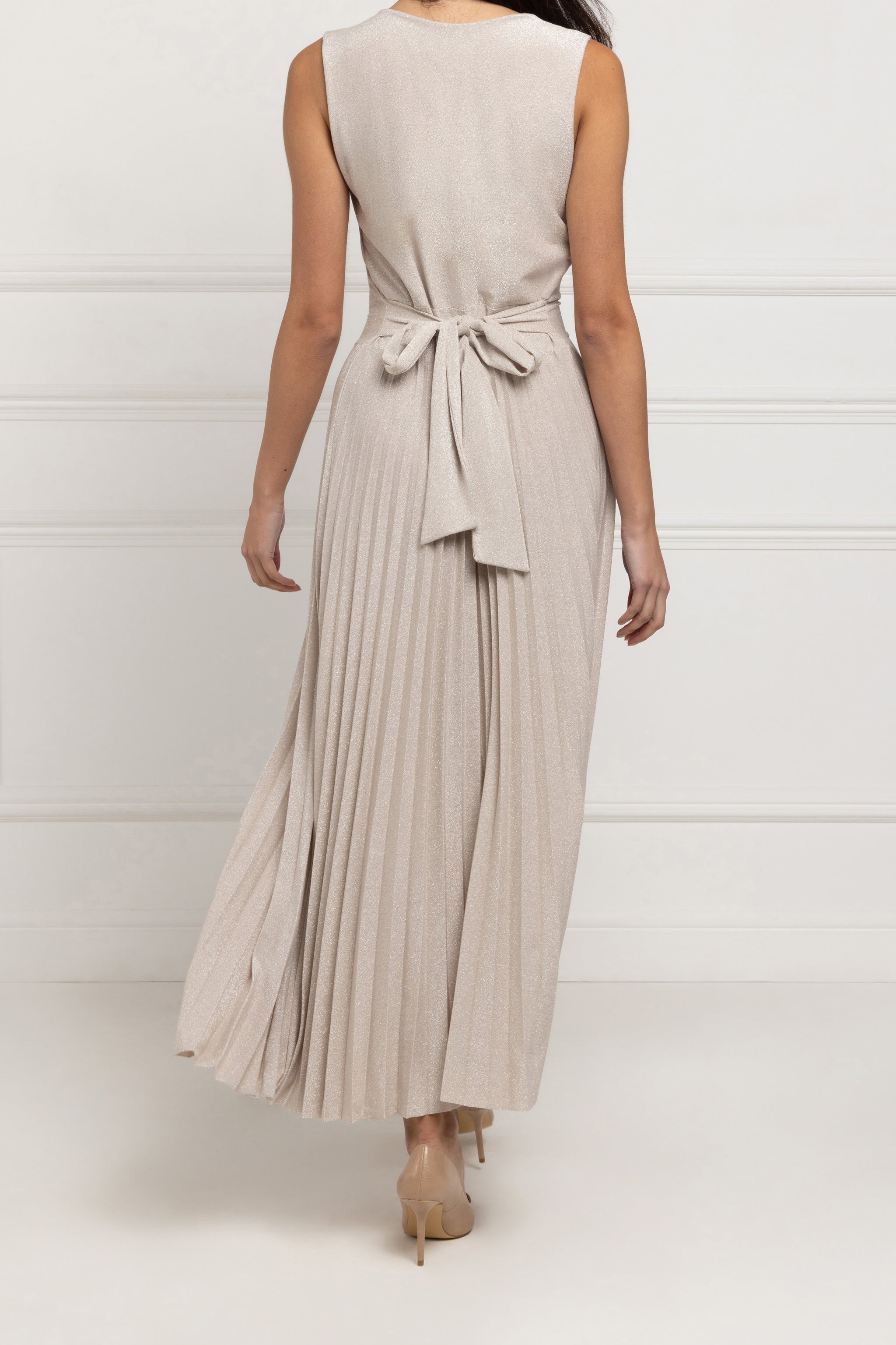 Shimmer Pleated Midi Dress (Champagne)