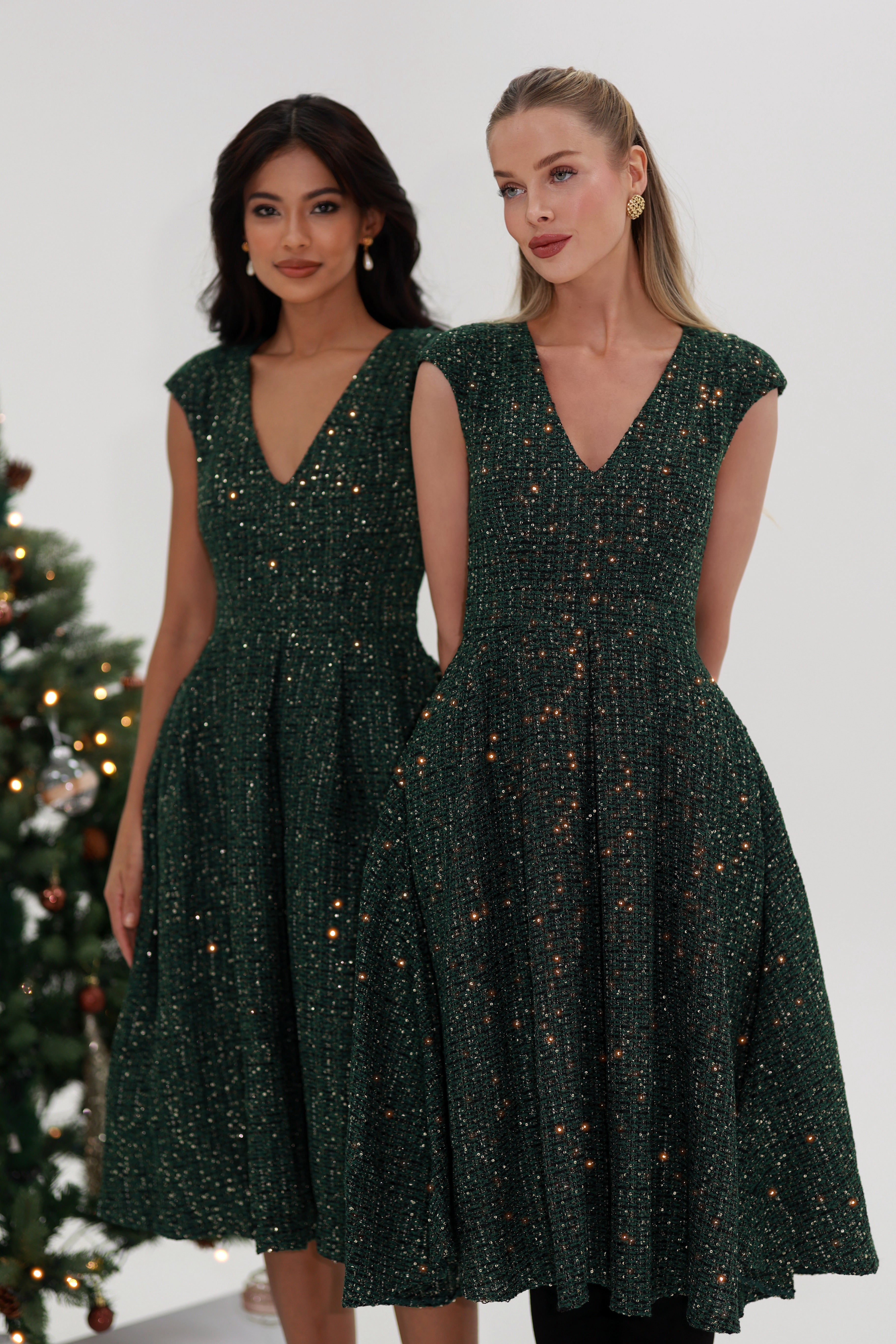 Sparkle Tweed Dress (Emerald)