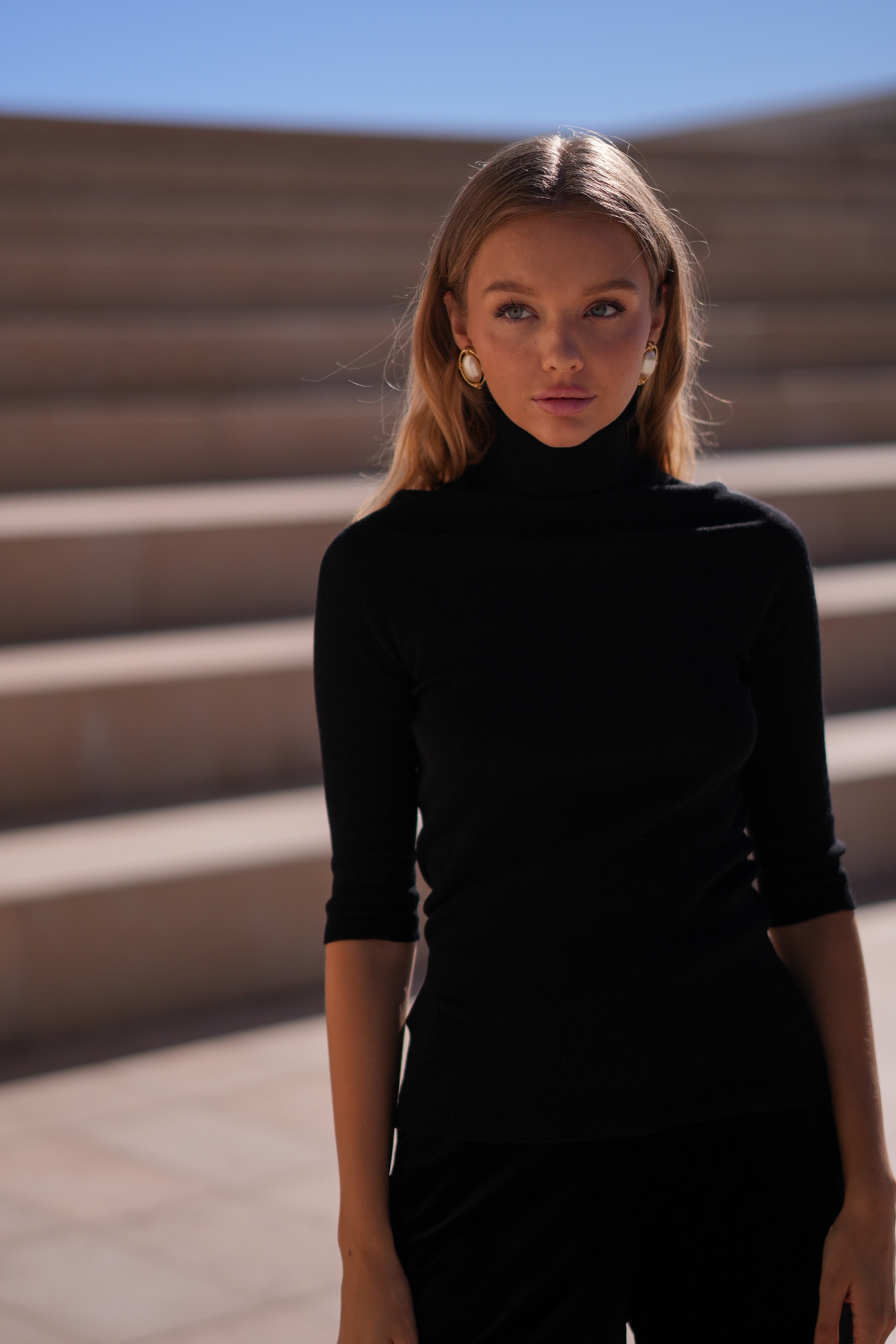 Virgin Merino 3/4 Turtle Neck (Noir)