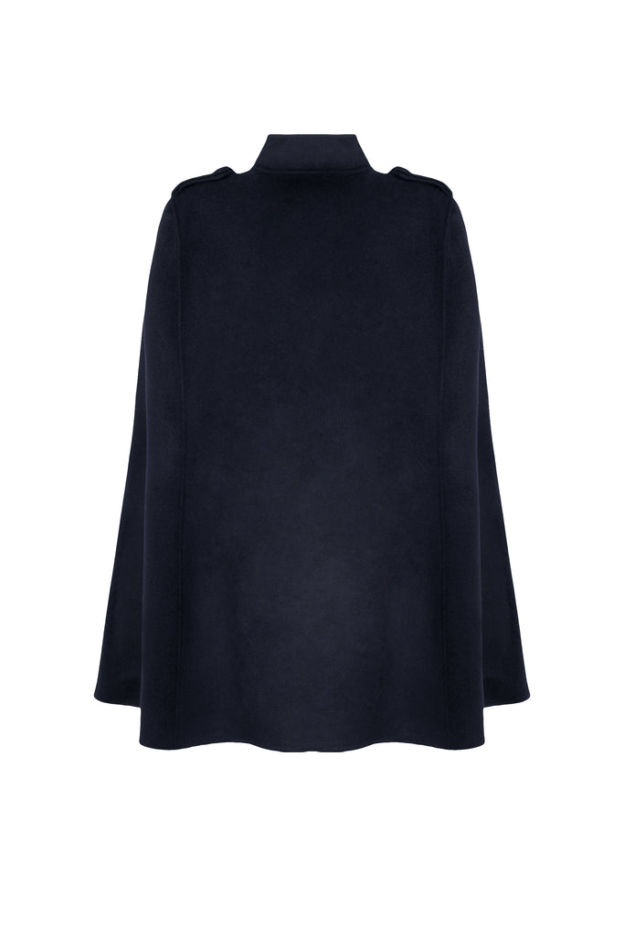 Double Faced Pure Wool Cape Coat (Navy)