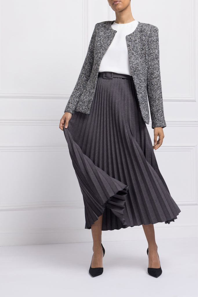 Belted Pleat Midi Skirt (Charcoal)