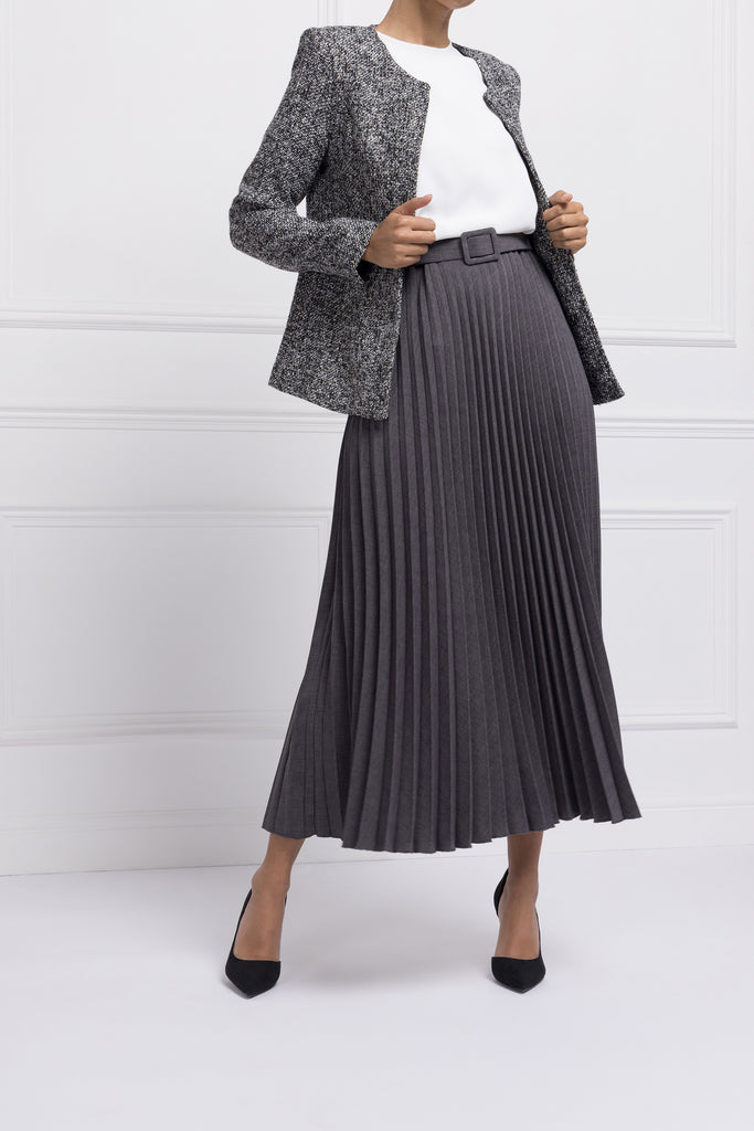 Belted Pleat Midi Skirt (Charcoal)