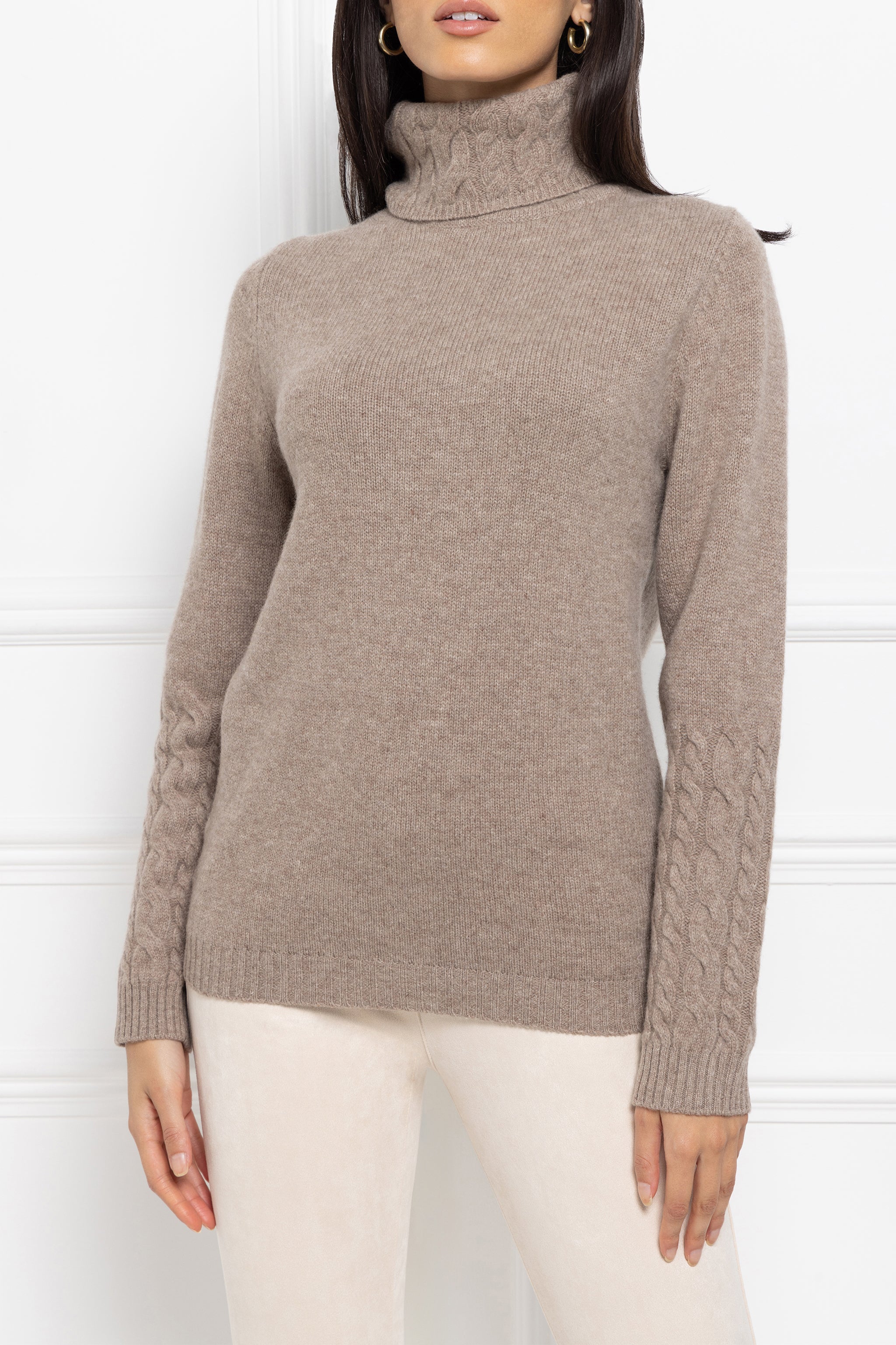Cable Detail Roll Neck (Mink)