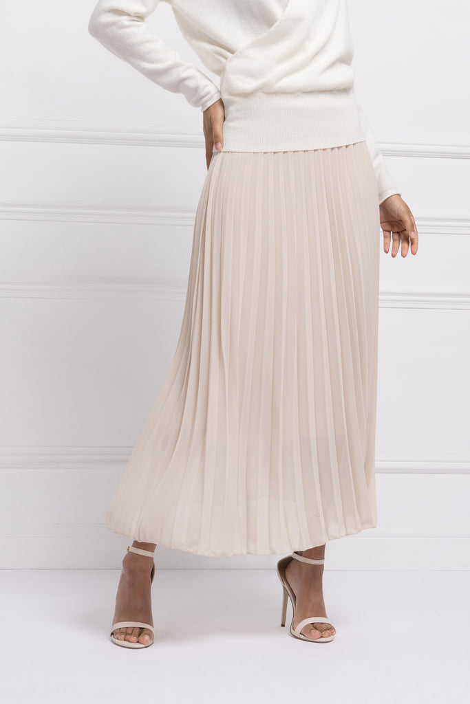 Chiffon Pleated Midi Skirt (Blush)