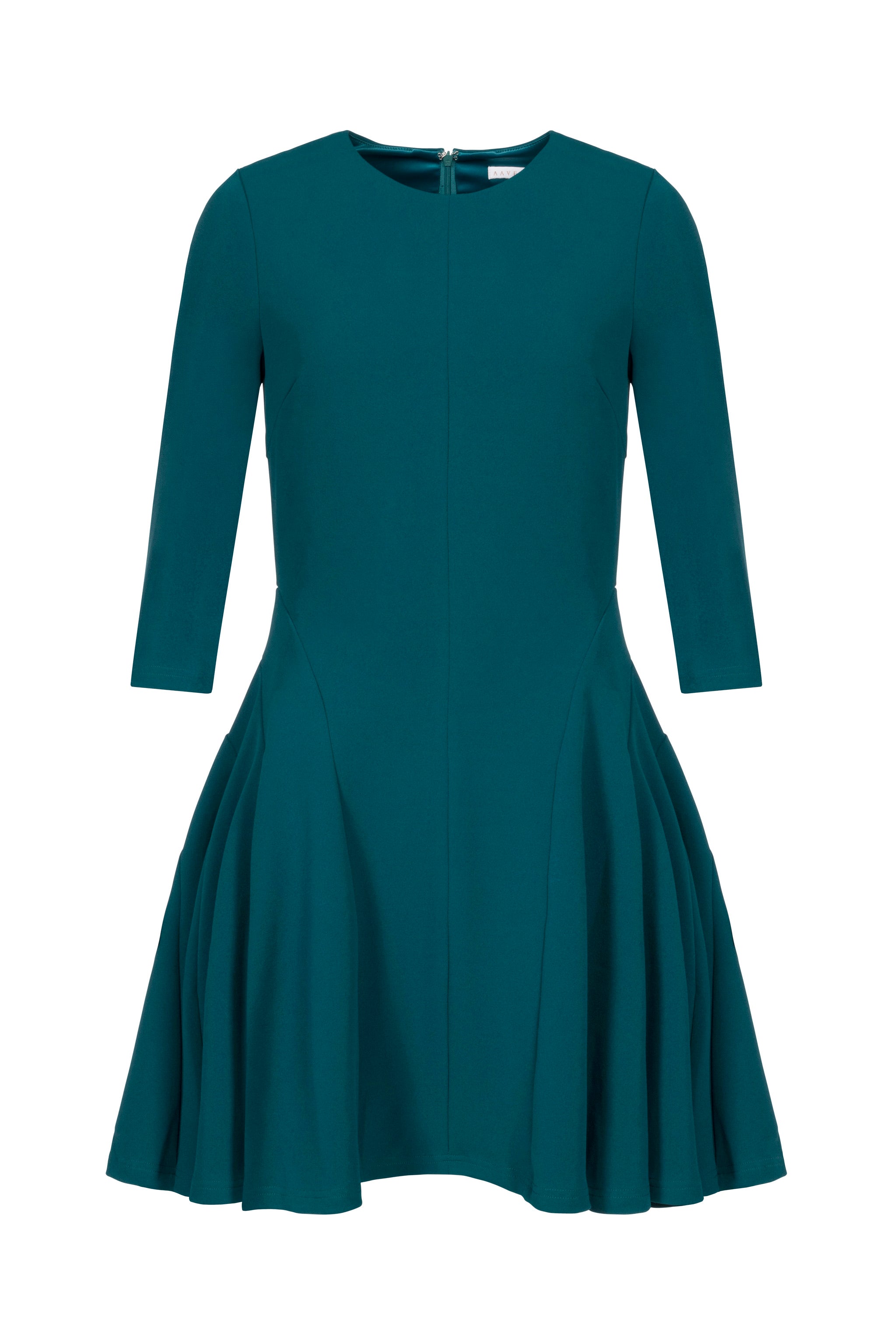 Sleeved Fit & Flare Dress (Teal)