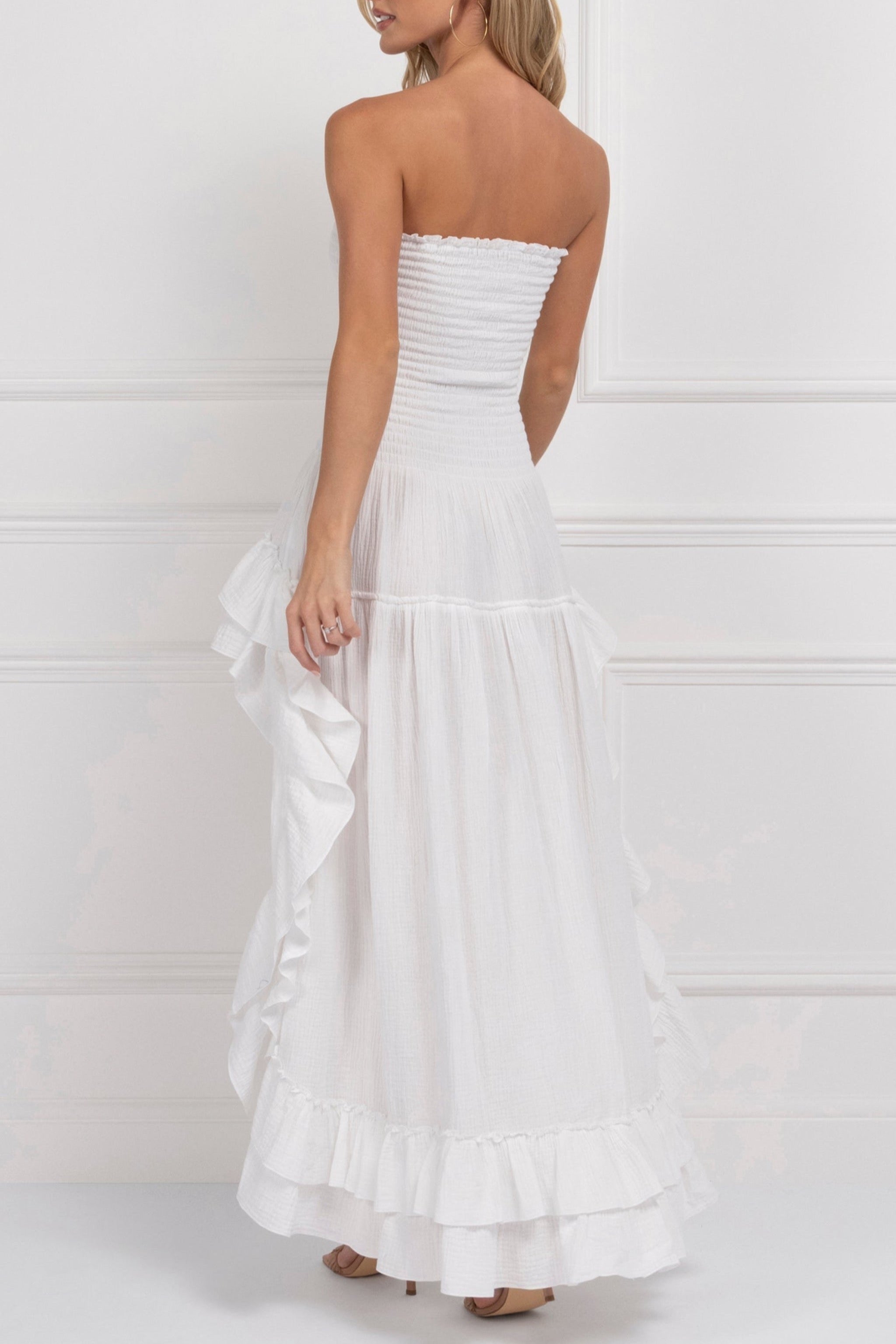 High-Low Bandeau Dress (White)