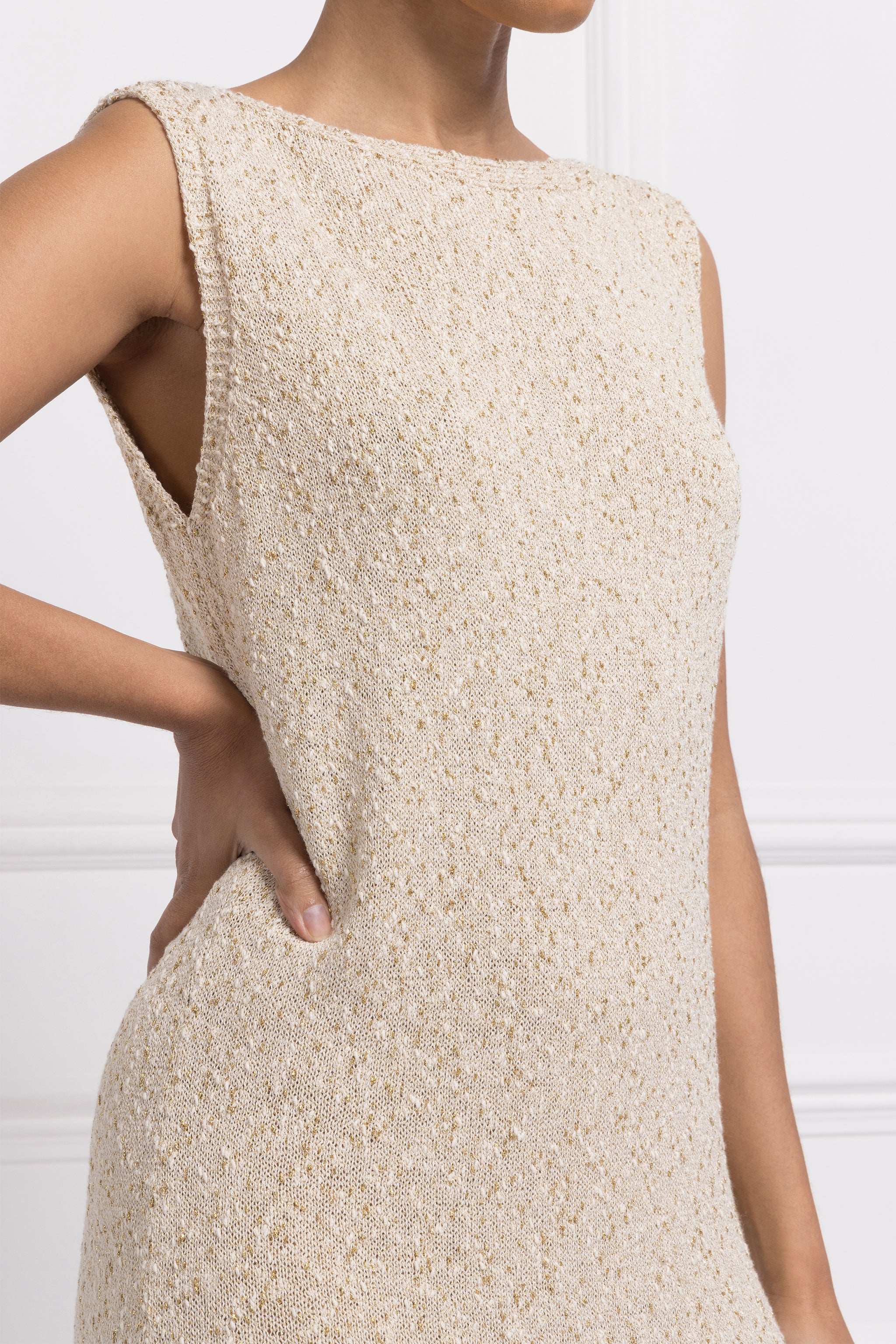Metallic Knit Boucl Dress (Crme) Metallic Knit Boucl Dress (Crme)