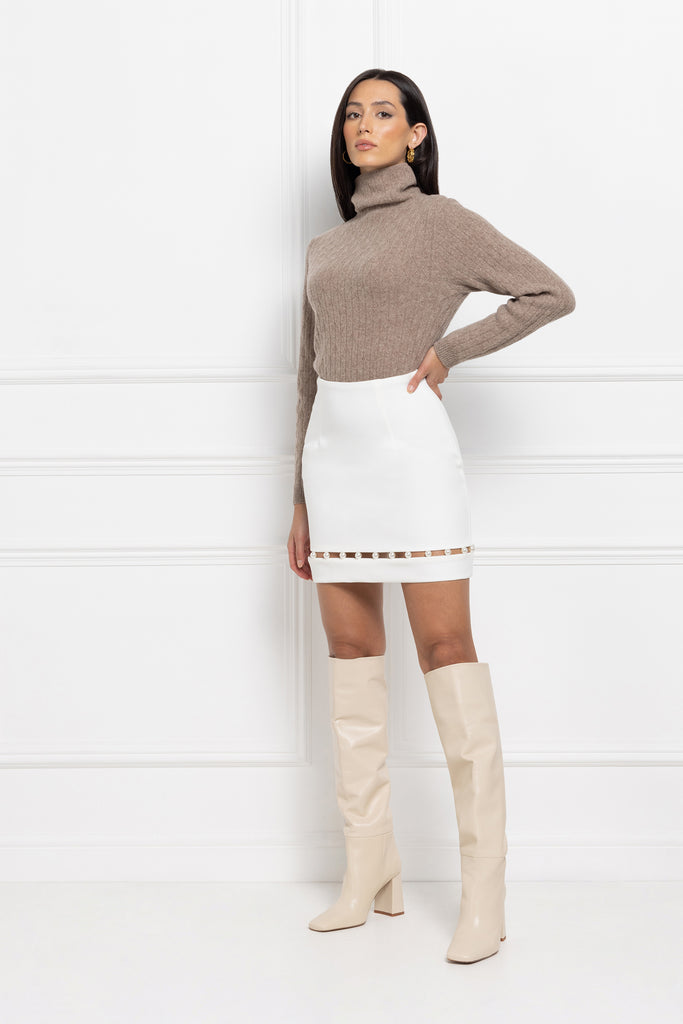 Pearl Trim Mini Skirt (White)