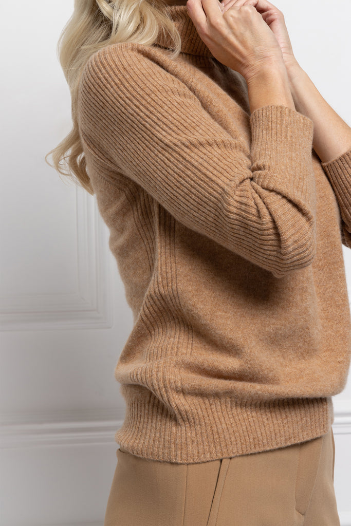 Ribbed Sleeve Roll Neck (Camel)