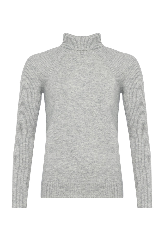 Ribbed Sleeve Roll Neck (Grey)