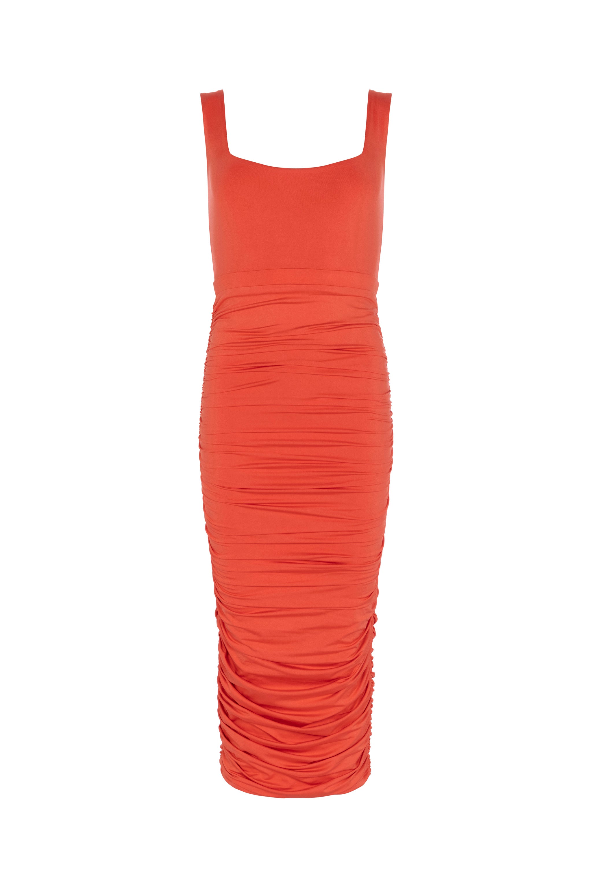 Ruched Bodycon Midi Dress (Coral)
