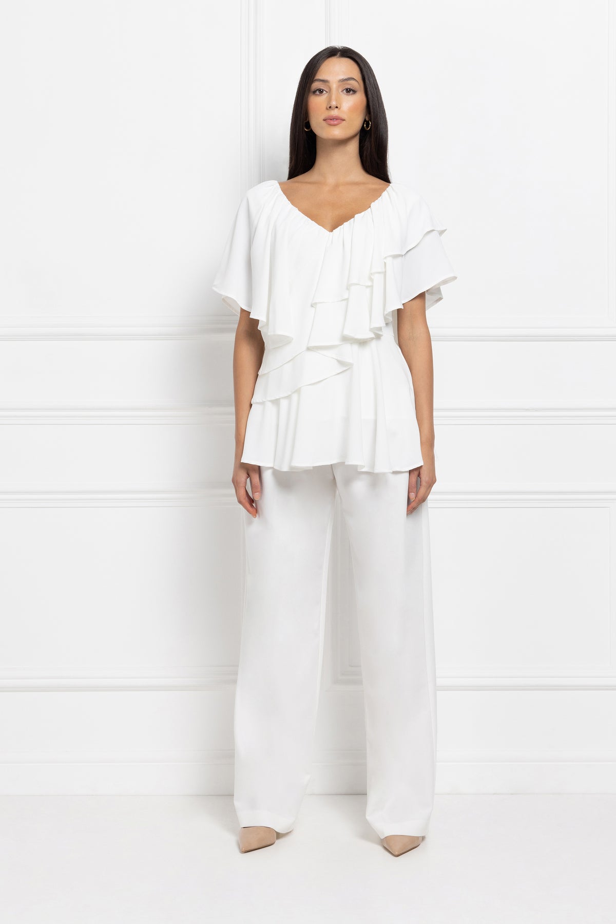 Ruffle Blouse (White) | Aavelle