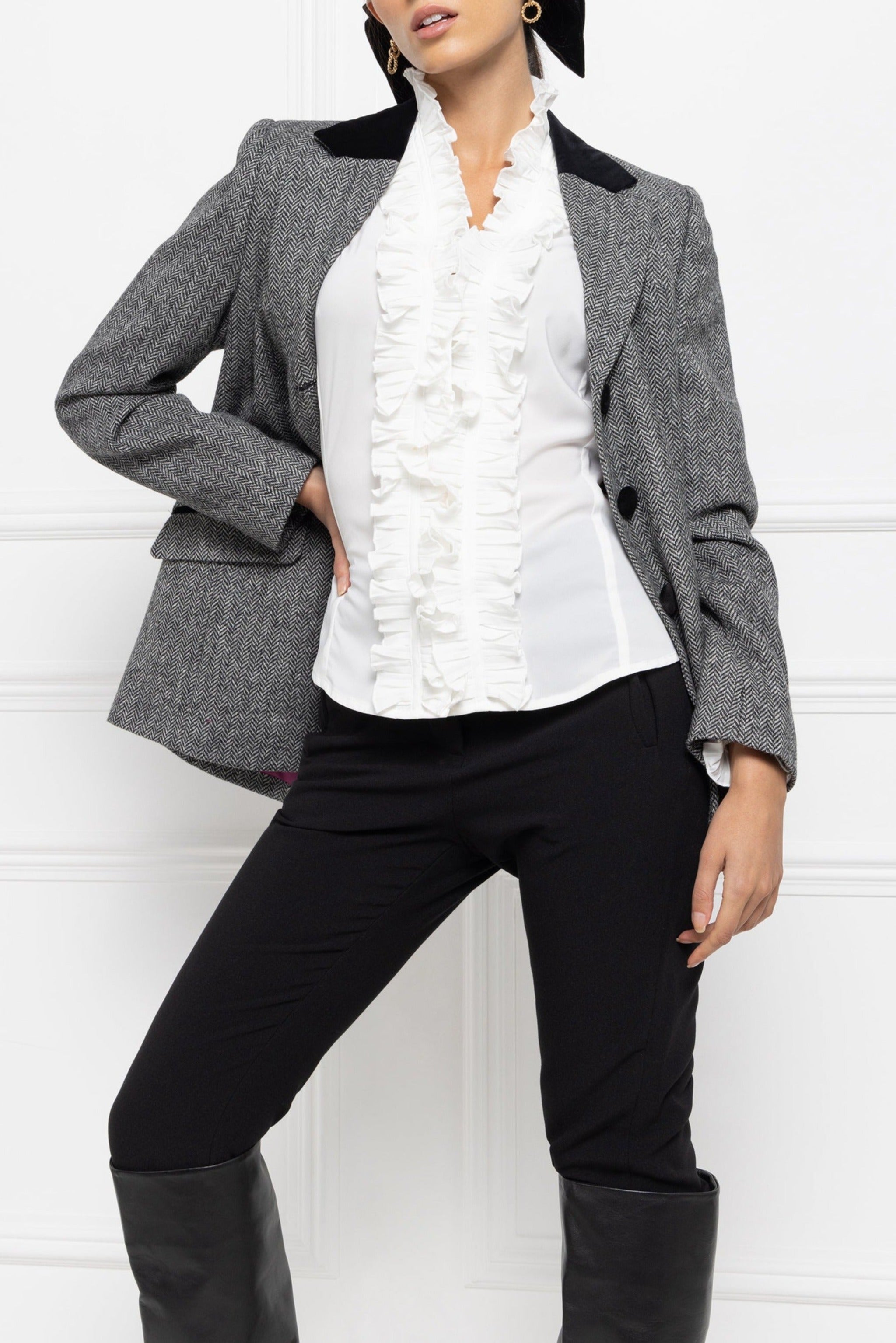Clothing White Ruffle Blazer Ruffle Shirt (White) Aavelle