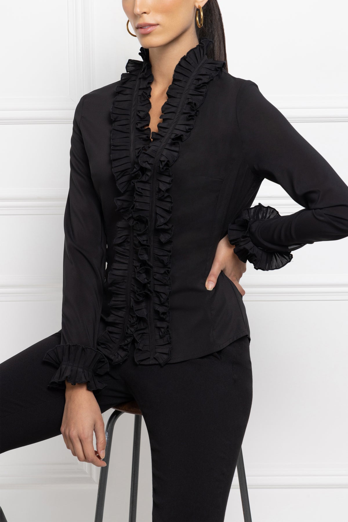 Ruffle Shirt (Black) | Aavelle