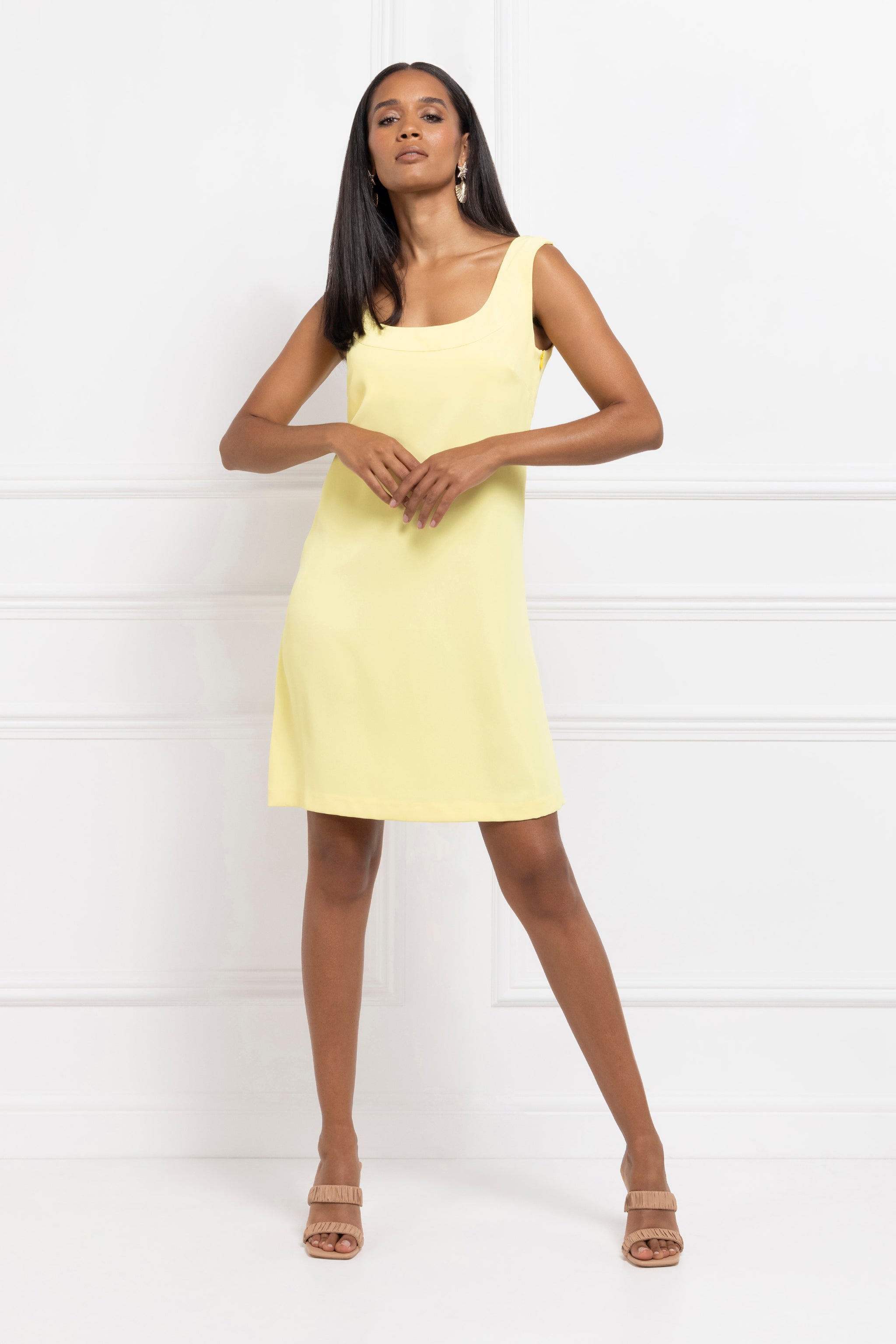 Scoop Neck Shift Dress (Lemon)