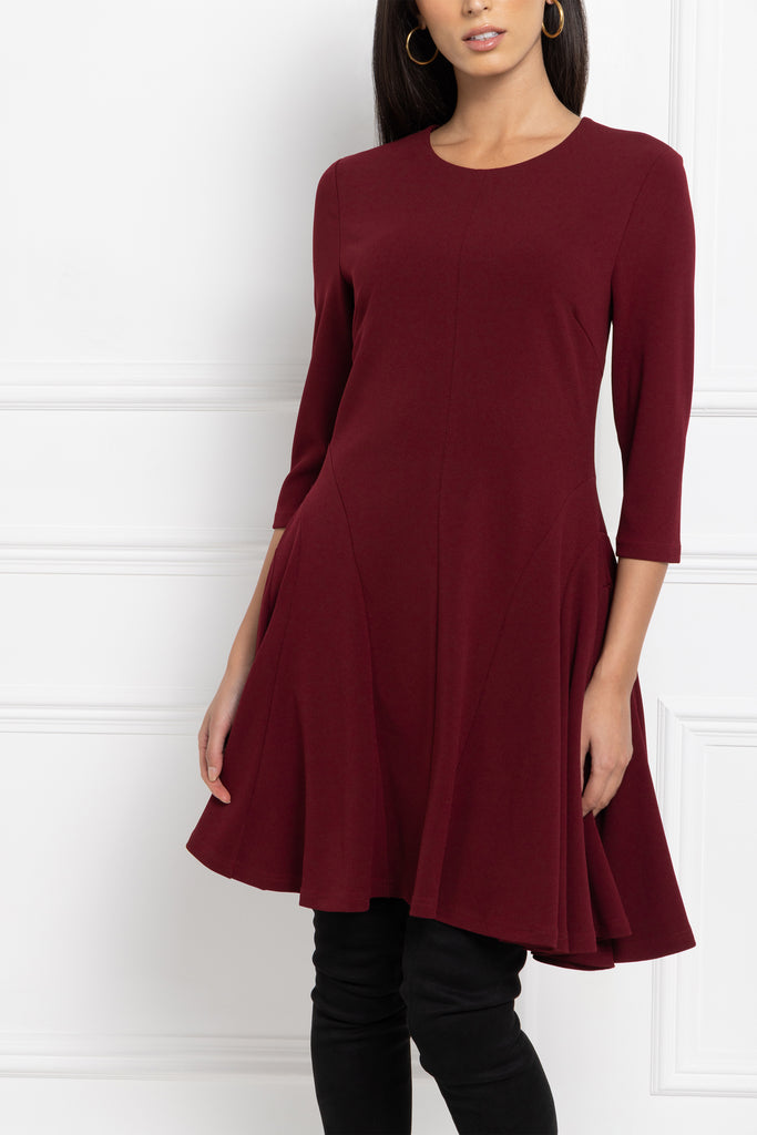 Sleeved Fit & Flare Dress (Mulberry)