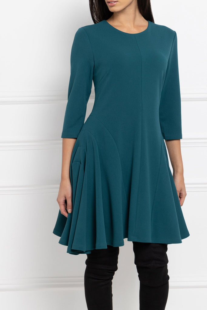 Sleeved Fit & Flare Dress (Teal)